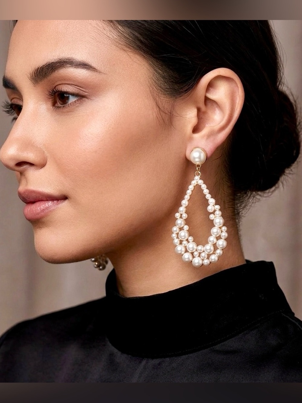 Elegant Imitation Pearl Drop Earrings | Gold Tone Teardrop Statement Jewelry